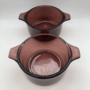 2 Vintage Cranberry Purple Glass Individual Small Casserole Mexico 6" X 2.5"